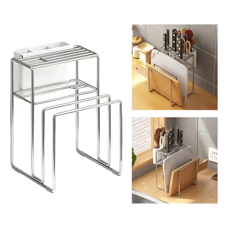 Organizador De Cocina Kivs Pecix En Acero Negro Para Cuchillos Y Tapas