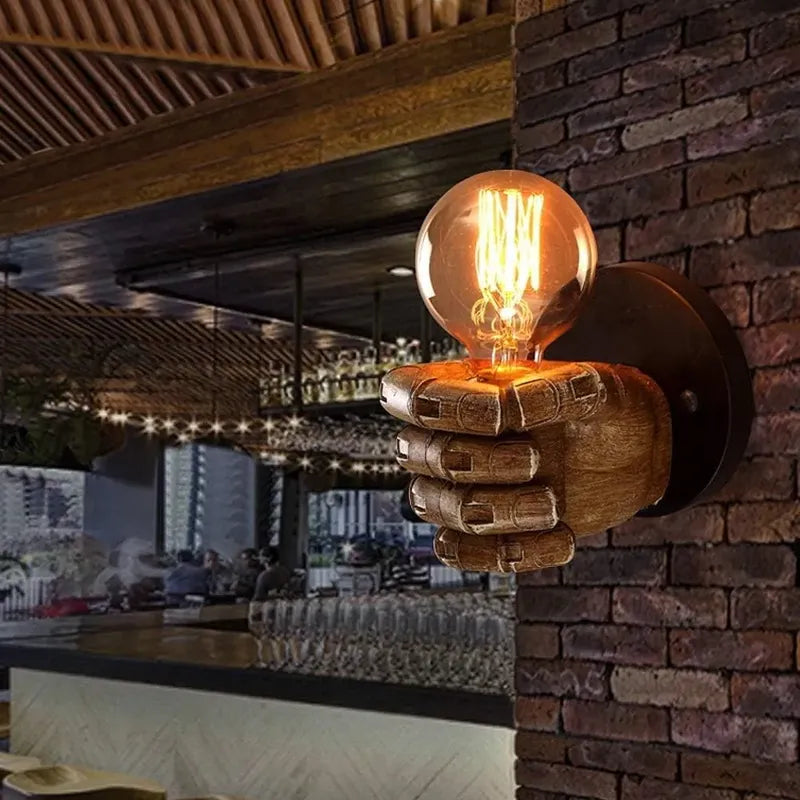 Lampara Pared Aplique Rustico Puño E27 Diseño Mano Premium Marrón
