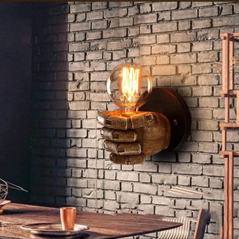 Lampara Pared Aplique Rustico Puño E27 Diseño Mano Premium Marrón