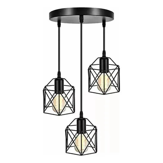 Lampara De Techo Triple Luz Kivs Segovia Diseño Industrial De Tres Luces E27 Metal Color Negro (p83)