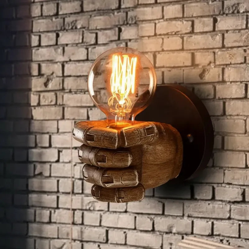 Lampara Pared Aplique Rustico Puño E27 Diseño Mano Premium Marrón