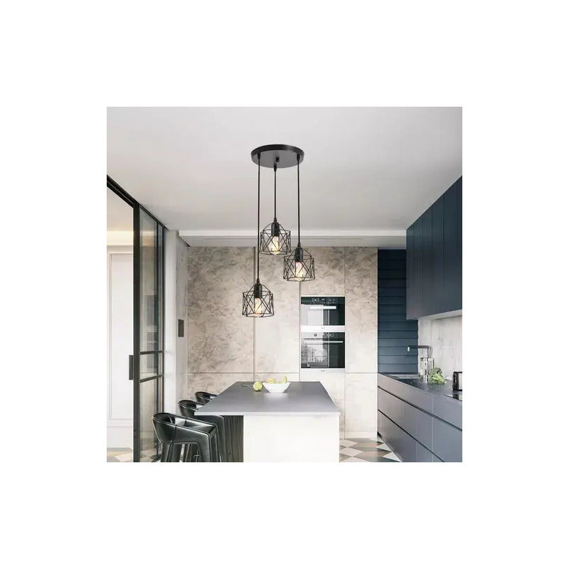 Lampara De Techo Triple Luz Kivs Segovia Diseño Industrial De Tres Luces E27 Metal Color Negro (p83)