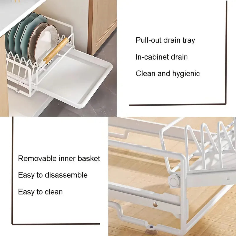 Secaplatos Escurridor Kivs Premium Con Cajón Abatible Organizador De Loza Tazas Platos Compatible Con Estantes Y Muebles Blanco