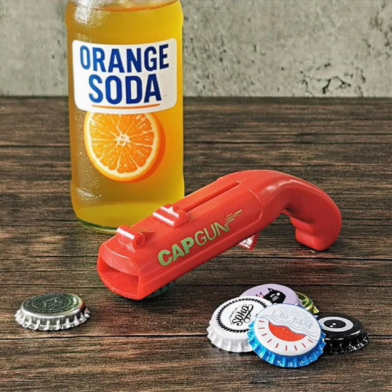 Destapador Cerveza Y Lanzador Tapas Tipo Pistola, Abre Tapas Negro