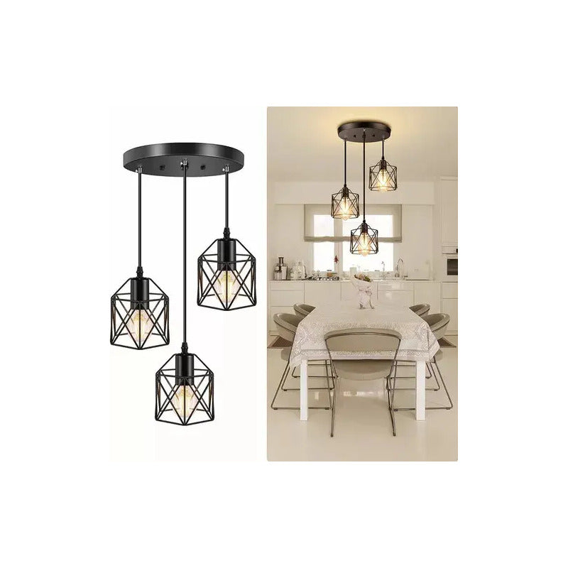 Lampara De Techo Triple Luz Kivs Segovia Diseño Industrial De Tres Luces E27 Metal Color Negro (p83)