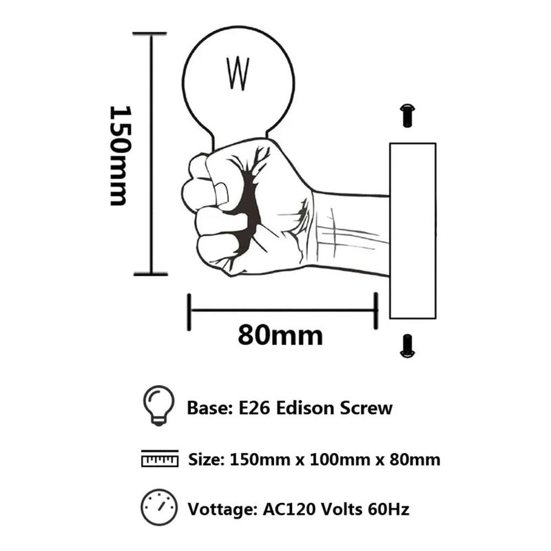Lampara Pared Aplique Rustico Puño E27 Diseño Mano Premium Marrón