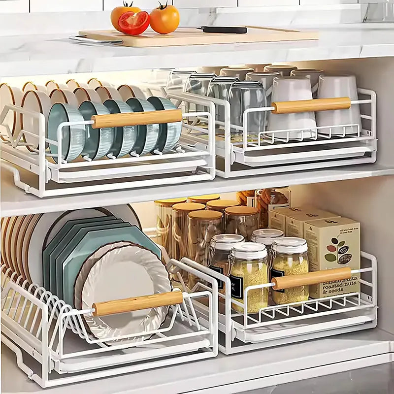 Secaplatos Escurridor Kivs Premium Con Cajón Abatible Organizador De Loza Tazas Platos Compatible Con Estantes Y Muebles Blanco